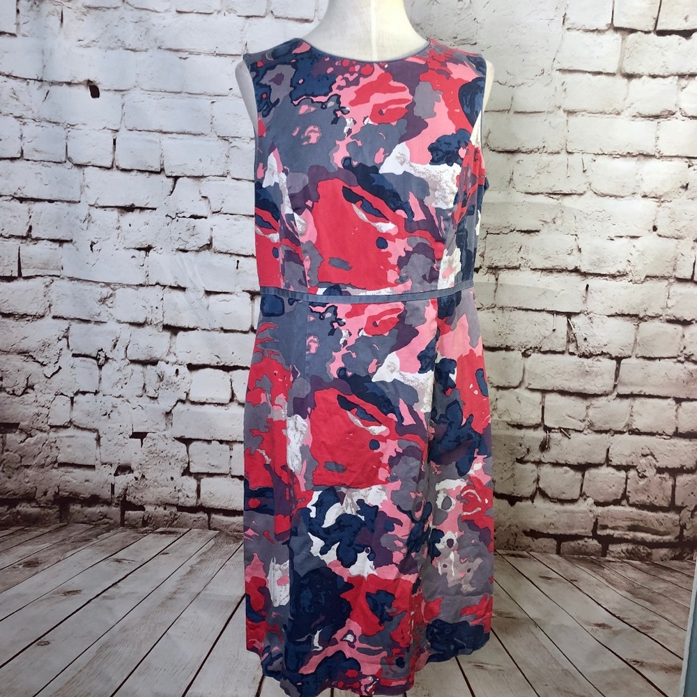 Boden Summer Shift Dress Gray/Red Abstract Floral